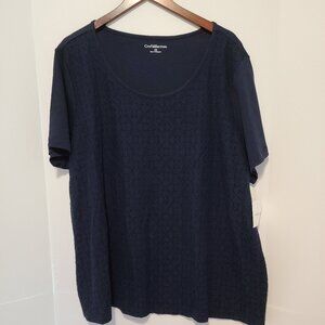 CROFT & BARROW CLASSIC WOMENS PULLOVER NAVY SEAL LACE ACCENT OVERLAY SIZE 3X